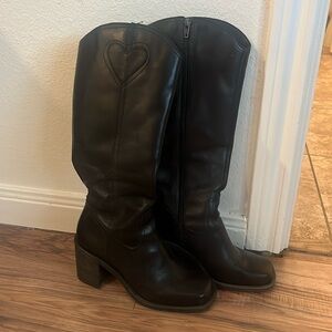 Lucky Brand Black Leather Boots with Heart Detail